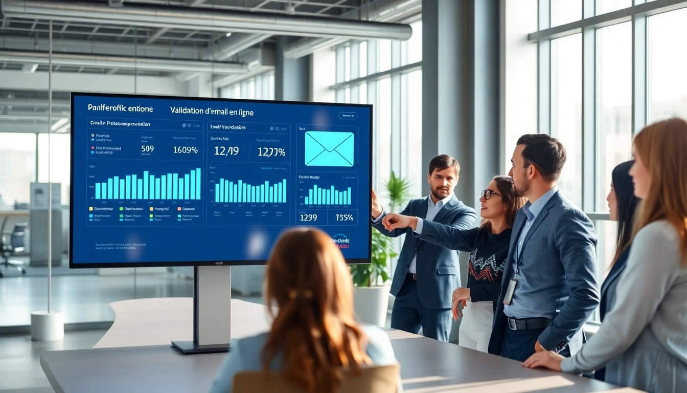 Visualisation du processus de validation d'email en ligne dans un bureau moderne.