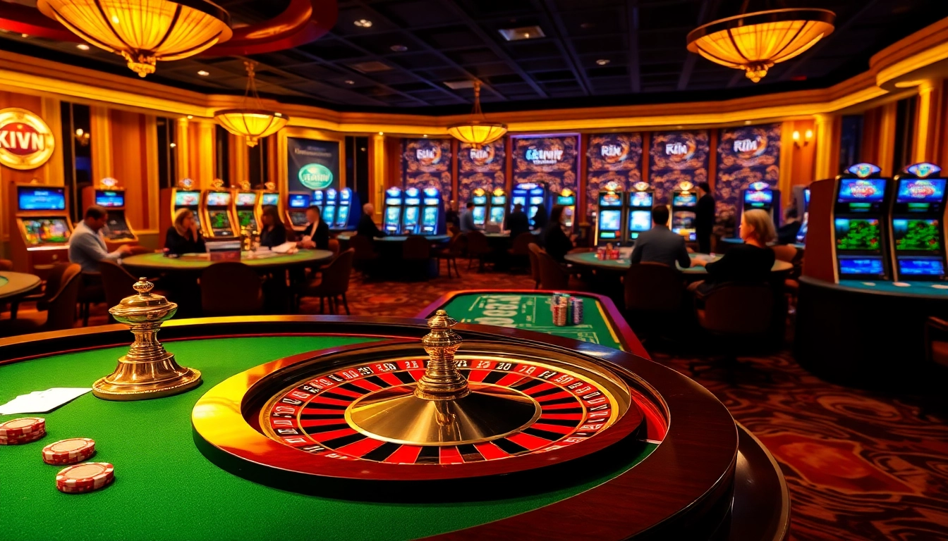 Action-packed scene of players enjoying intense games at raf vip casino tables and slot machines.