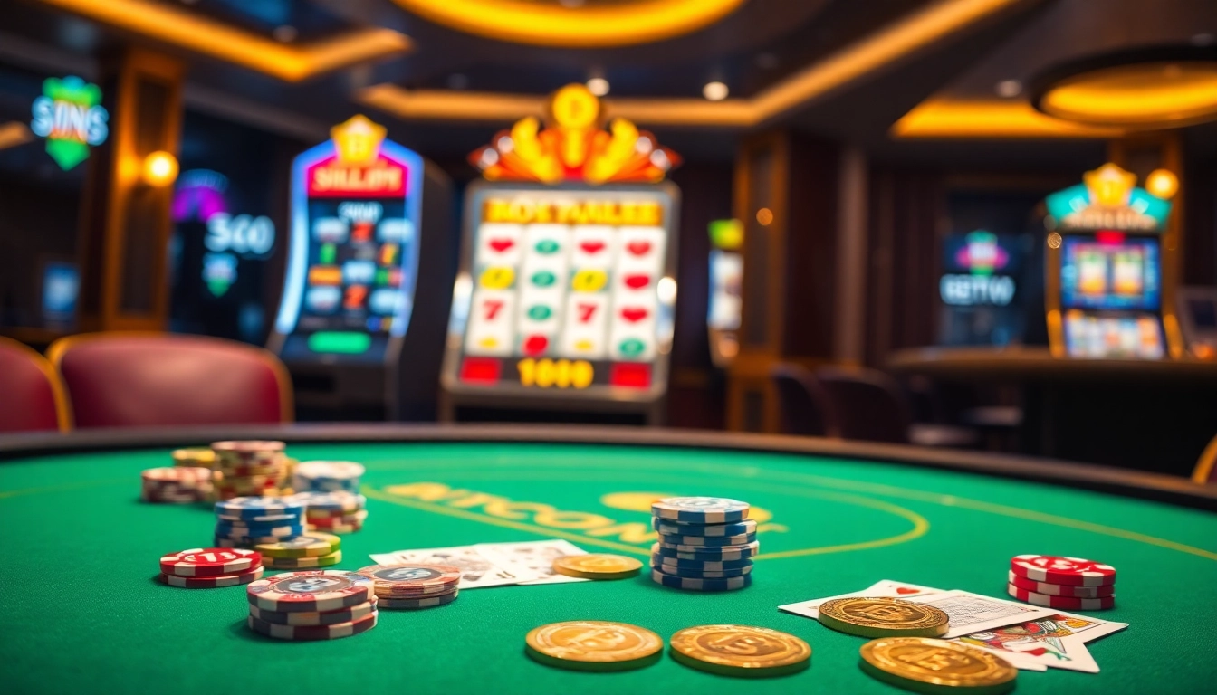 Experience thrilling gameplay in a vibrant casino crypto en ligne with colorful chips and slot machines.