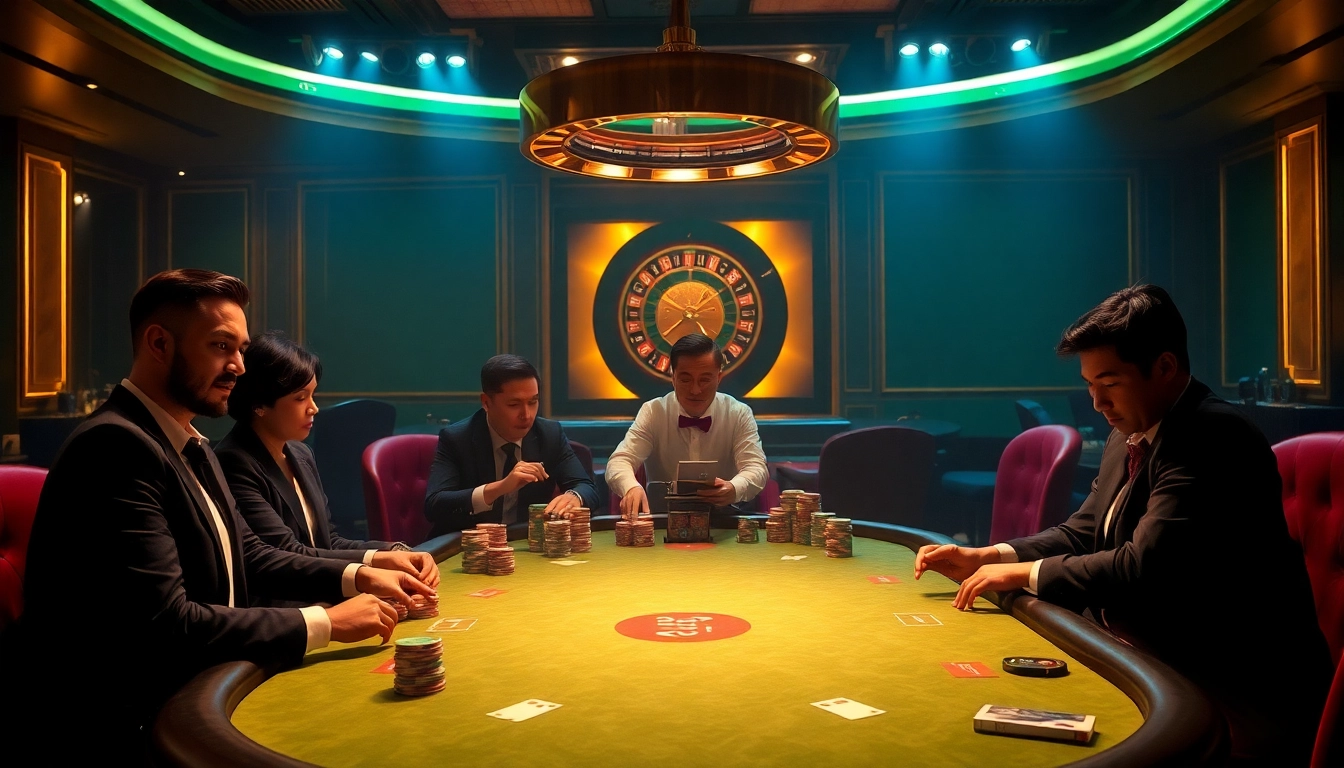 Engaging poker action at u888 com casino with players and stacked chips.