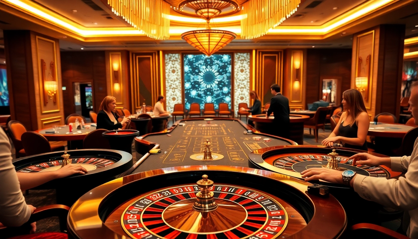 Jouer sur un site casino en ligne avec ambiance de jeux et lumières dorées.