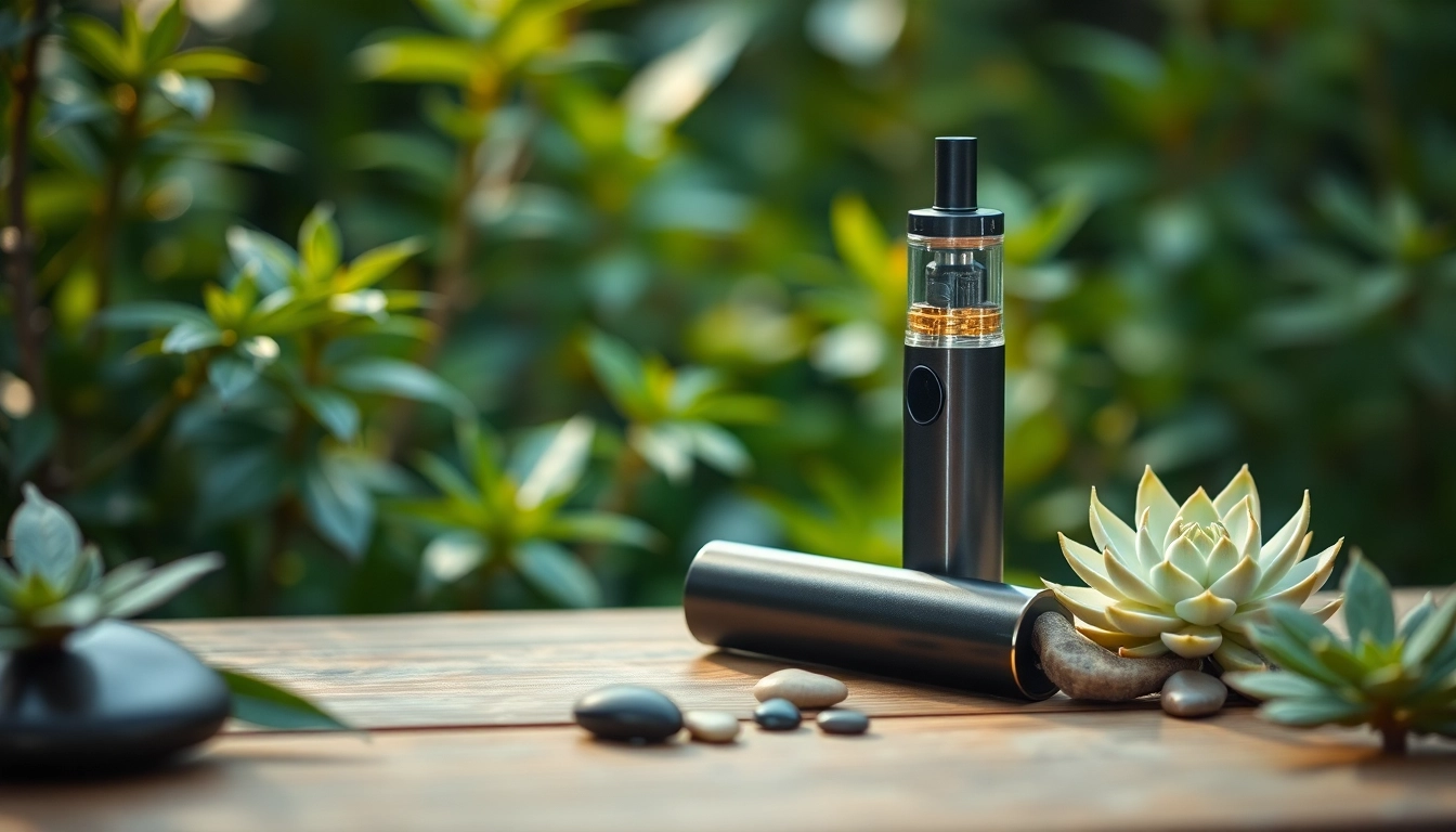 Experience the spacestix dmt vape elegantly displayed in a tranquil, green setting.