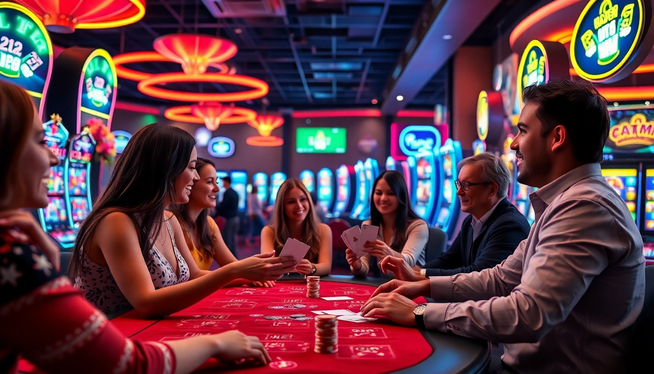 Jouer à des jeux casino en ligne dans une ambiance dynamique avec des lumières vives.