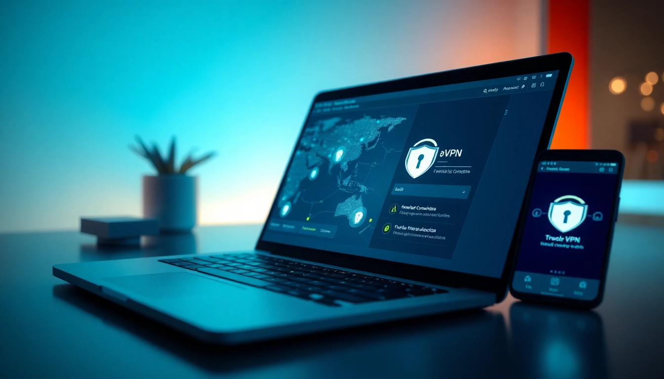 展示设备上快连VPN界面，体现全球安全连接与用户友好设计。