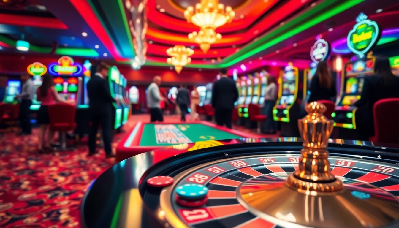 Vibrant casino scene showcasing players at site de casino en ligne, vibrant games, and colorful chips.